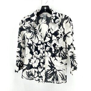Ann Taylor Petite Black White Tropical Floral Collared Button Shirt Top Size 4P